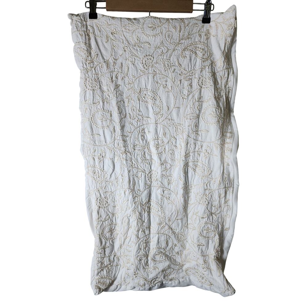 CROSCILL HOME White Gold Embroidered Floral Lightweight KING Pillow Shams Set/ 2